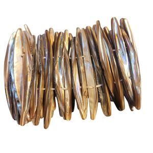 Vintage Boho Brown Lip MOP Spike Bracelet Iridescent Rainbow Shimmer